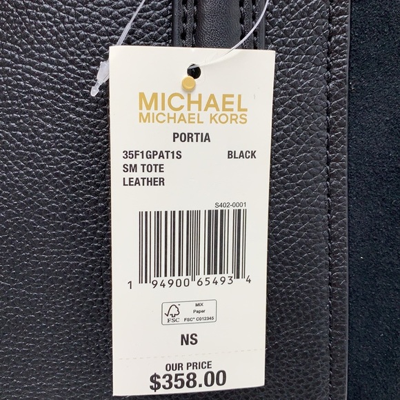 MICHAEL KORS PORTIA SMALL TOTE BLACK COLOR PEBBLED LEATHER/SUEDE - Picture 14 of 16